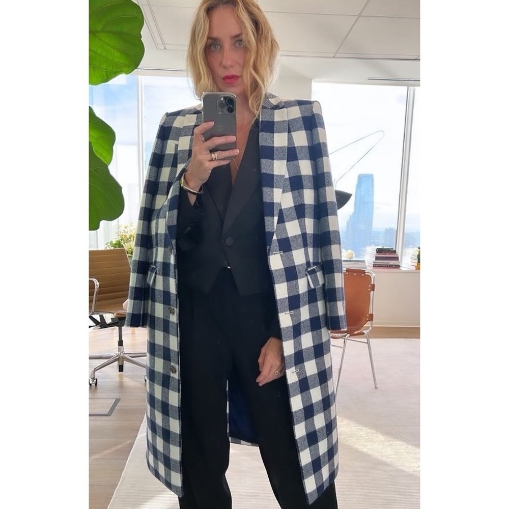 NWT J.Crew Alfie Topcoat in Buffalo Check Italian Wool Navy‎ 14 - Picture 2 of 11